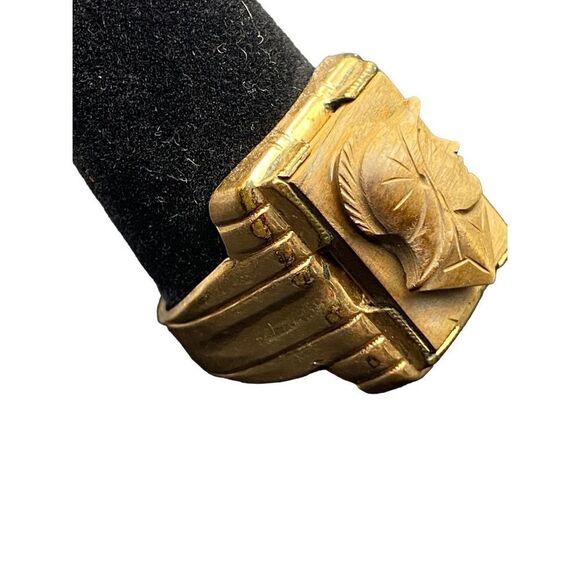 Vintage Brown Tiger's Eye Soldier Roman Centurion Cameo Ring in 12k Yellow GF - Picture 3 of 8
